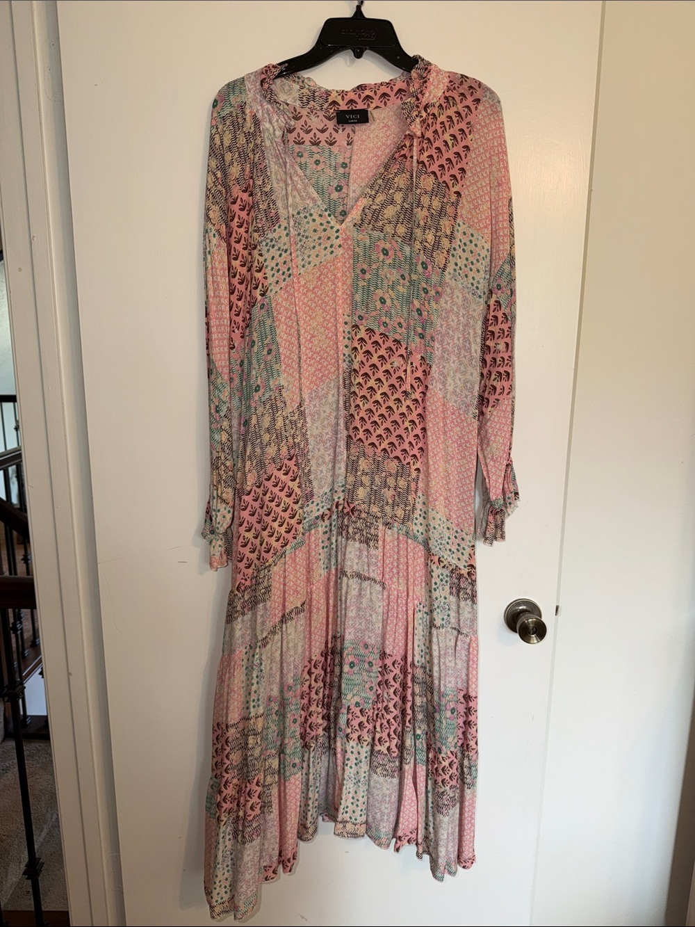 Vici Pink & Mint Patchwork Maxi Boho Dress